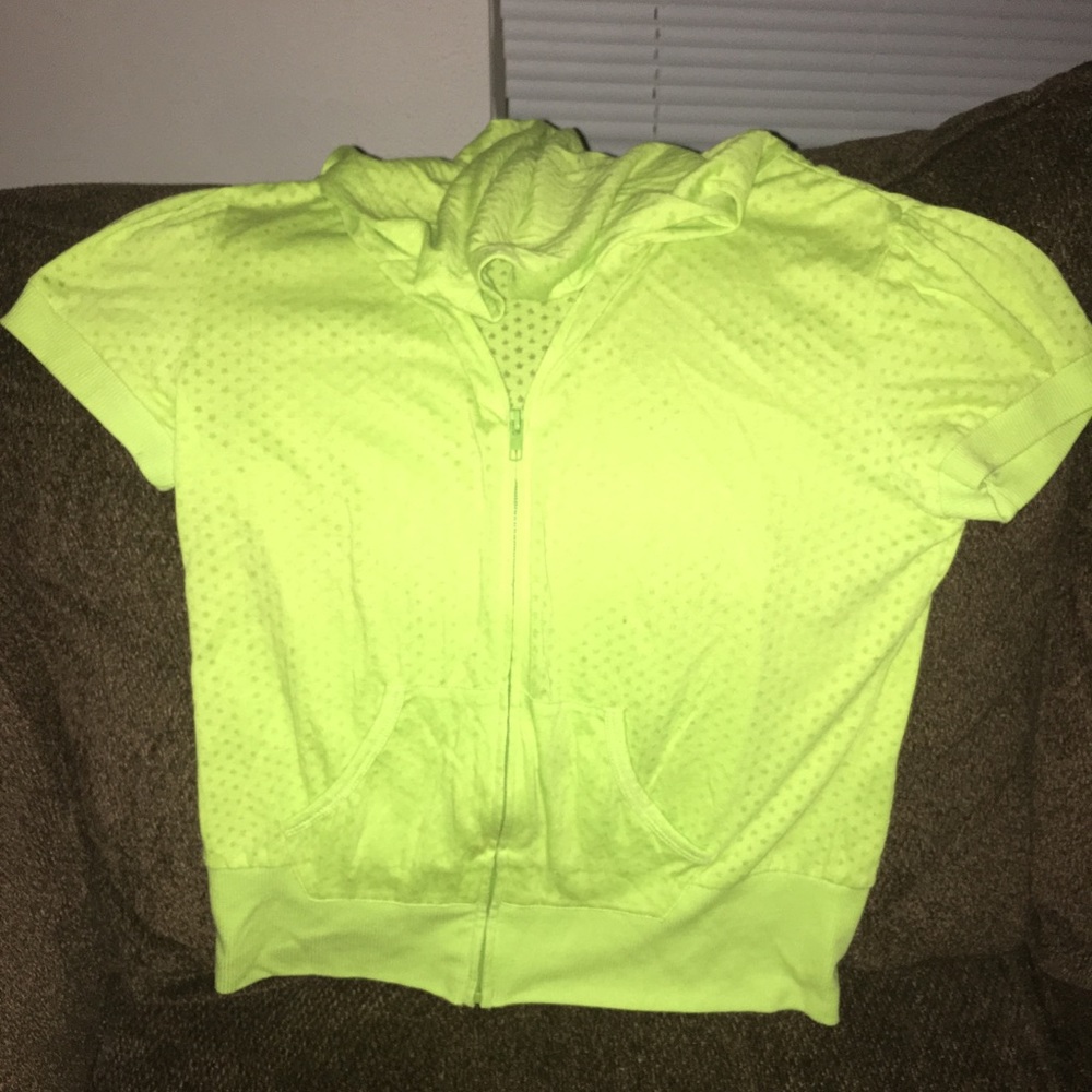 Green zip up shirt with hoodie